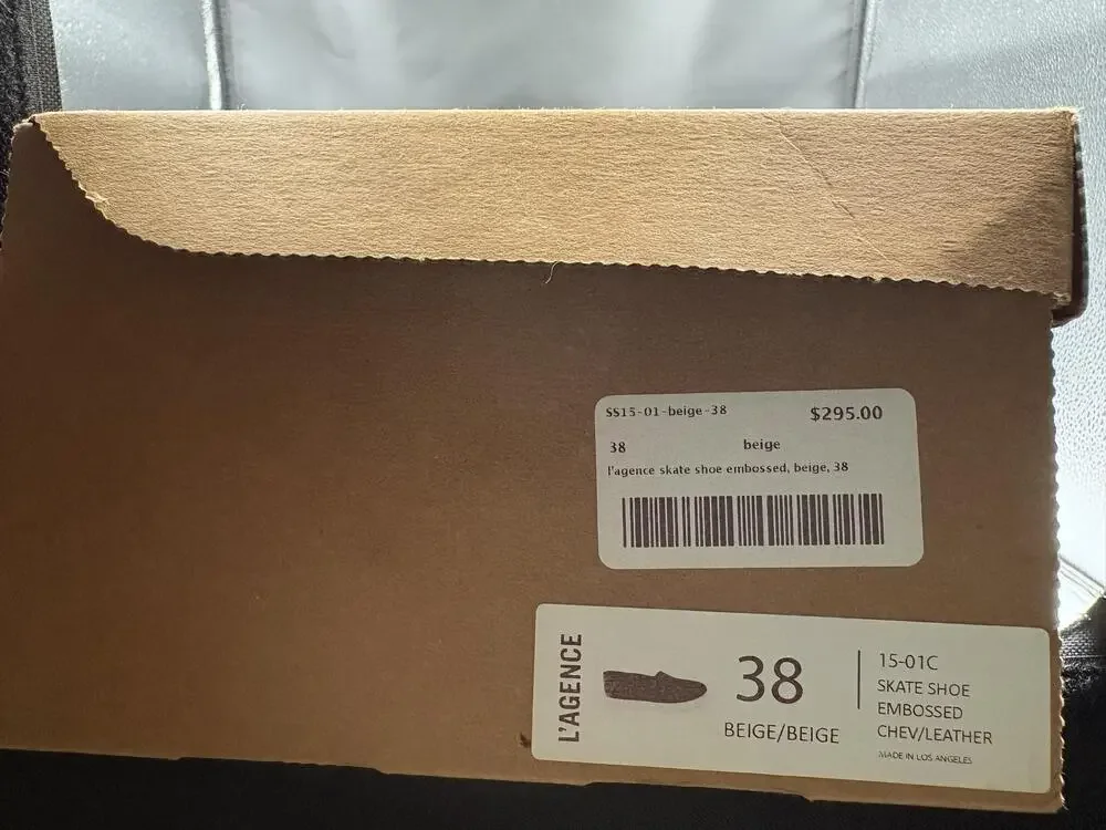 L'AGENCE Skate Shoe Embossed Womens EU 38 US 8 Beige Leather Slip On SS15-01